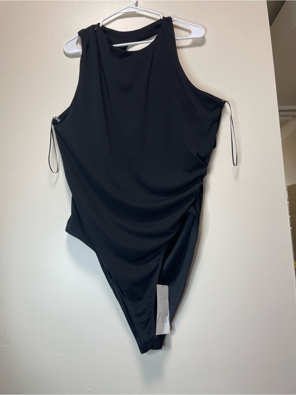 ZARA Black Sleeveless Ruched High-Neck Bodysuit Size XXL@